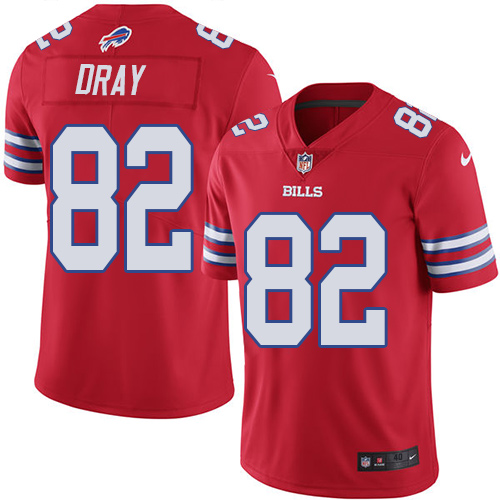 Men's Elite Jim Dray Nike Jersey Red - #82 Rush NFL Buffalo Bills